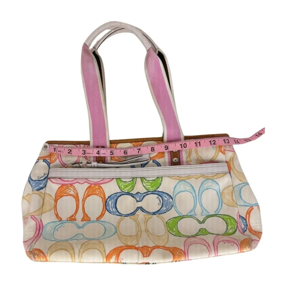 Coach Vintage 2006 Scribble Canvas Tote Multicolor Pink Straps Y2K Era